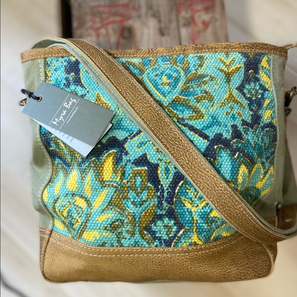 Blue and teal upcycled rug MYRA BAG